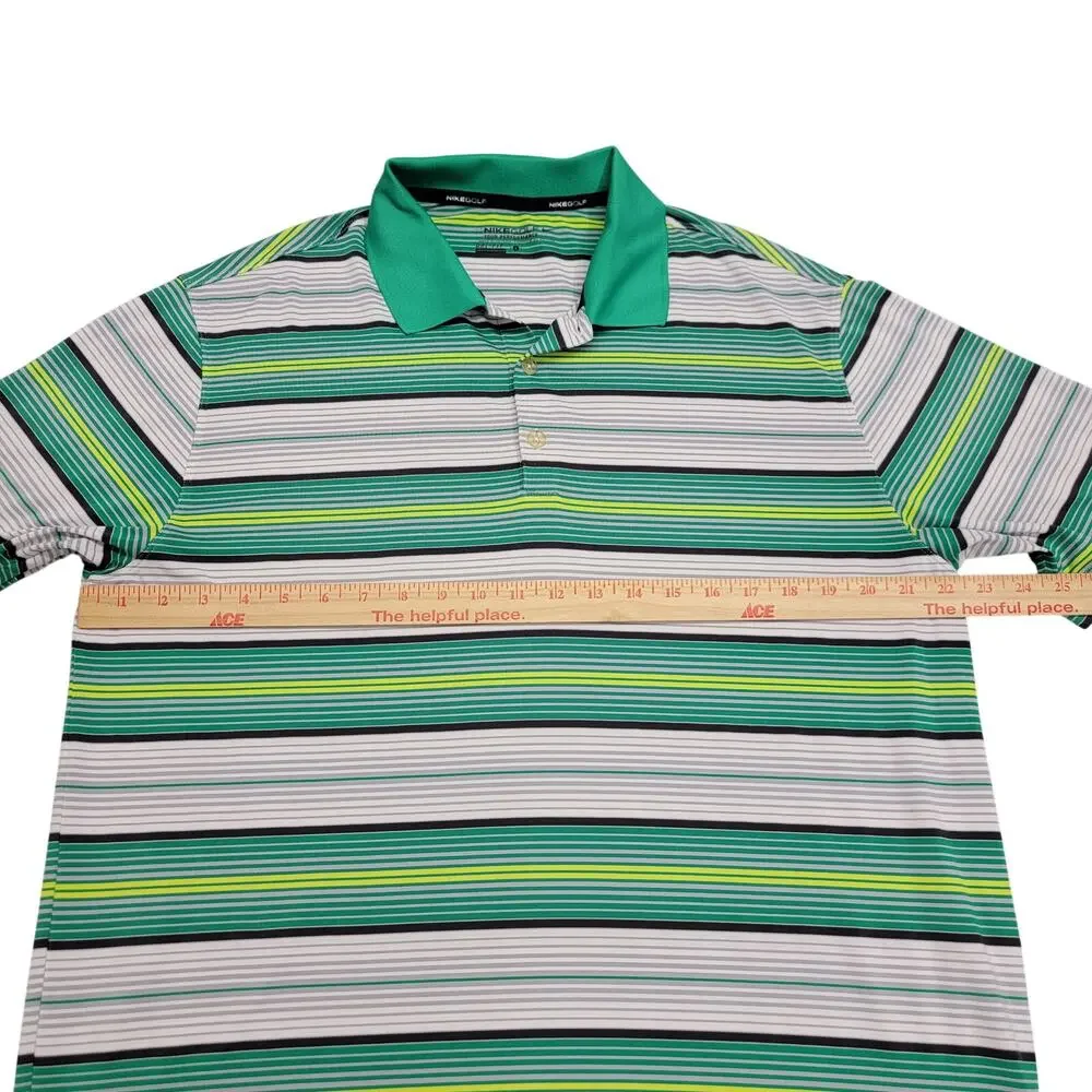 Nike Golf Tour Performance Dri-Fit Polo Shirt Mens Large L Green Striped